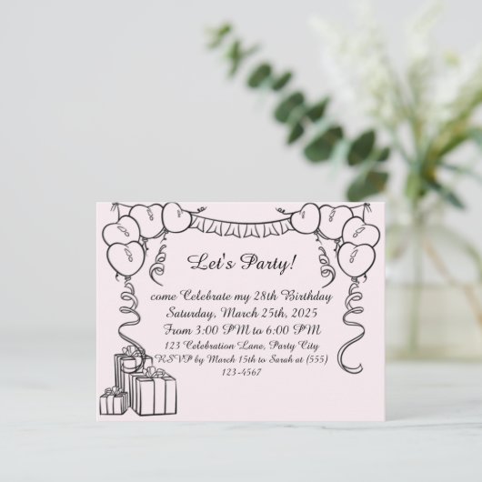 Einfache Kontur zum Geburtstag Postkarte (Stehend Vorderseite)