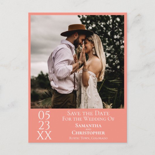 Einfache Koralle oder Lachs Hochzeit Sichern Sie d Postkarte (Vorderseite)