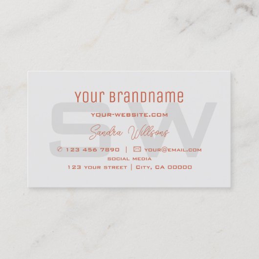 Einfache Korallenleuchte Grau mit Monogramm und Lo Visitenkarte (Rückseite)