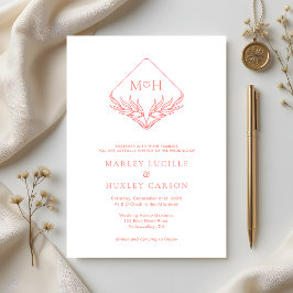 Einfache Korallenpink-weiße Boho-Monogramm-Hochzei Einladung