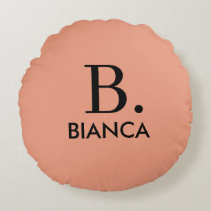 Einfache Korallenrosa-Minimalmonogramm Rundes Kissen