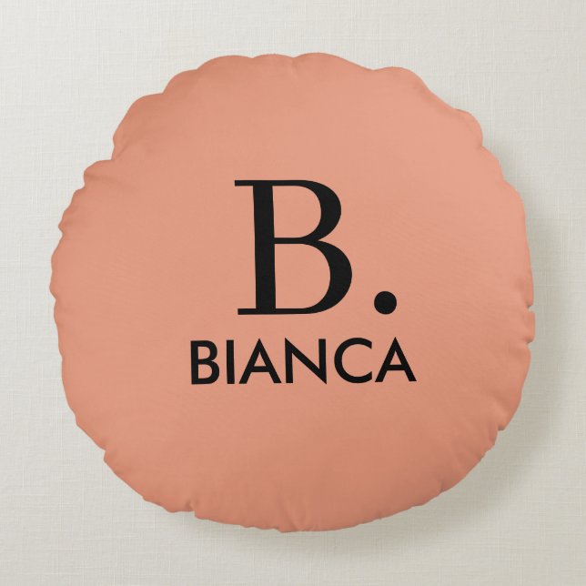 Einfache Korallenrosa-Minimalmonogramm Rundes Kissen (Vorderseite)