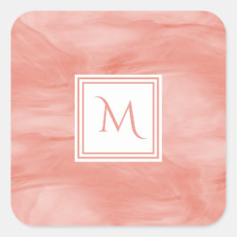Einfache Korallenrosa Subtile Marmor Modernes Mono Quadratischer Aufkleber