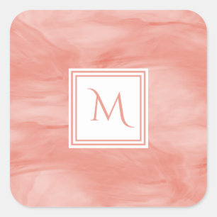 Einfache Korallenrosa Subtile Marmor Modernes Mono Quadratischer Aufkleber