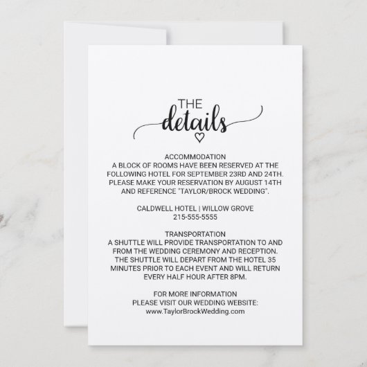 Einfache Kraft-Kalligrafie in einer Hochzeit Einladung (Rückseite)