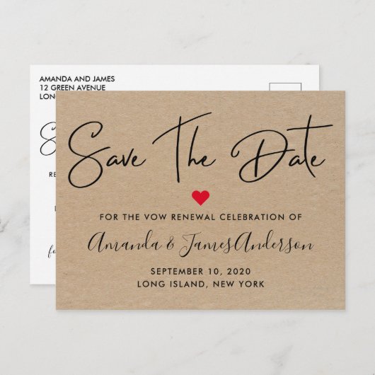 Einfache Kraft Vow Erneuerung Save the Date Postkarte (Vorne/Hinten)