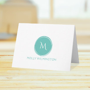 Einfache kreisförmige Monogramm Türkis gefaltete N Dankeskarte