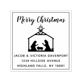 Einfache Krippe Religiöse Weihnachtszeit-Rücksende Permastempel