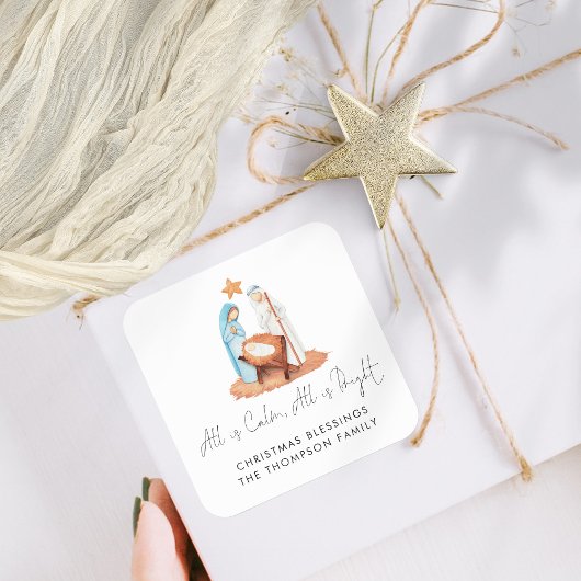 Einfache Krippenlandschaft ist alles ein ruhiger N Quadratischer Aufkleber