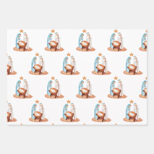 Einfache Krippenlandschaft Mary Joseph Weihnachten Geschenkpapier Set (Vorderseite 3)