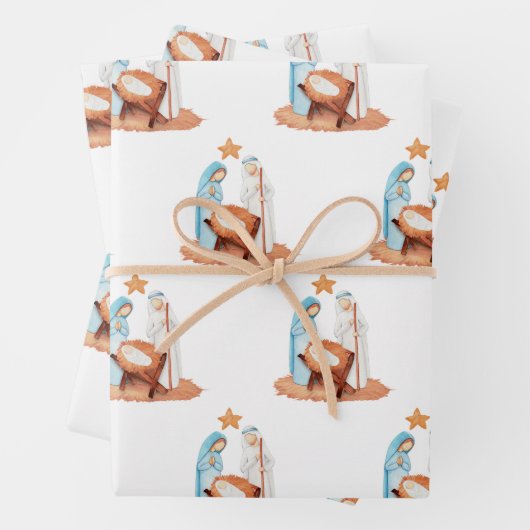Einfache Krippenlandschaft Mary Joseph Weihnachten Geschenkpapier Set (Beispiel)