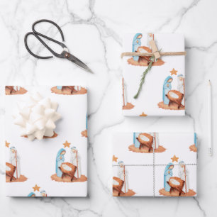 Einfache Krippenlandschaft Mary Joseph Weihnachten Geschenkpapier Set