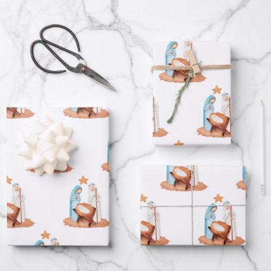 Einfache Krippenlandschaft Mary Joseph Weihnachten Geschenkpapier Set (Vorderseite)