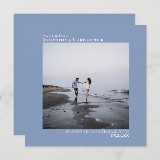 Einfache Künstlerische Minimal Square Foto Blue We Save The Date (Vorne/Hinten)