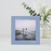 Einfache Künstlerische Minimal Square Foto Blue We Save The Date (Stehend Vorderseite)