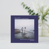 Einfache Künstlerische Minimal Square Foto Navy Ho Save The Date (Stehend Vorderseite)
