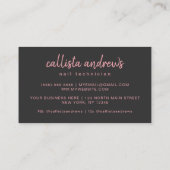 Einfache Künstlerische Schwarzrosa Typografie Nail Visitenkarte (Rückseite)
