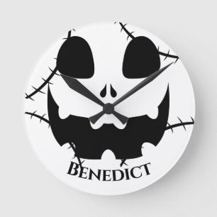 Einfache Kürbisgesicht Halloween Jack-o-Laternen N Runde Wanduhr