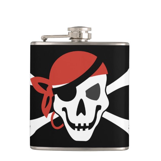 Einfache Lächelnde Pirate Skull mit Red Bandanna Flachmann (Vorderseite)