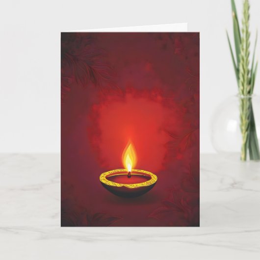 Einfache Lampe Deep Red Diwali Feiertagskarte (Vorderseite)