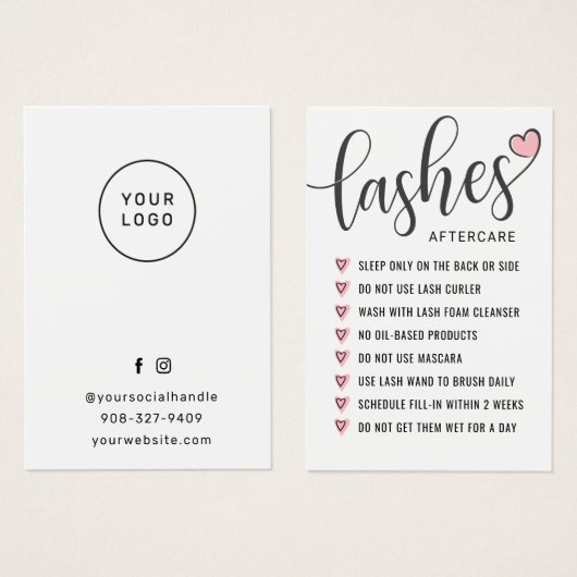 Einfache Lash Aftercare Eyelash Extensions Card (Vorne & Hinten)