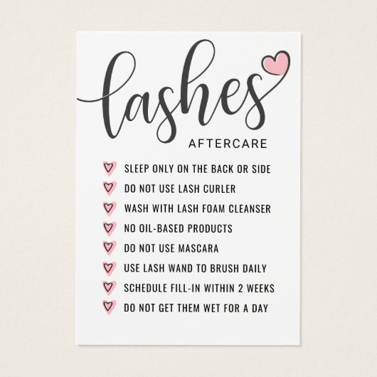 Einfache Lash Aftercare Eyelash Extensions Card (Rückseite)