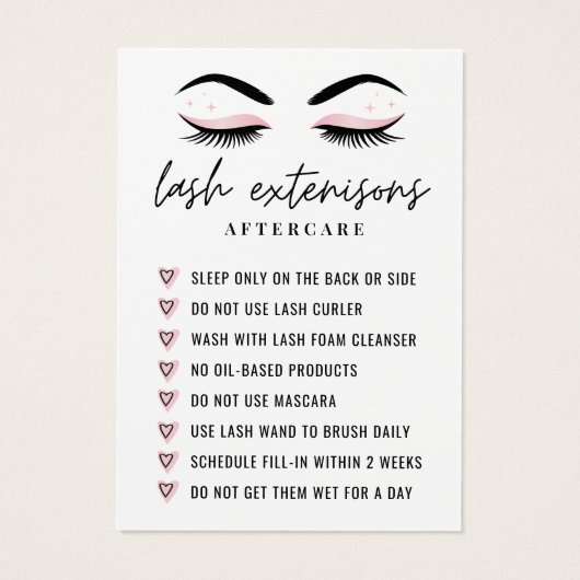 Einfache Lash Aftercare Eyelash Extensions Card (Rückseite)