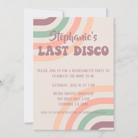 Einfache Last Disco Retro Bachelorette Einladung (Vorderseite)