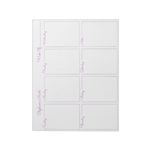 Einfache Lavendel dünne Grenze Name Wochenplaner Notizblock (Rotiert)