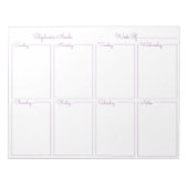 Einfache Lavendel dünne Grenze Name Wochenplaner Notizblock (Vorderseite)