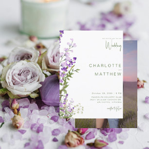 Einfache Lavendel-Foto-Hochzeit Einladung