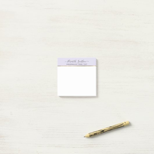 Einfache Lavendel & Gold Minimal Personal Statione Post-it Klebezettel (Auf Schreibtisch)