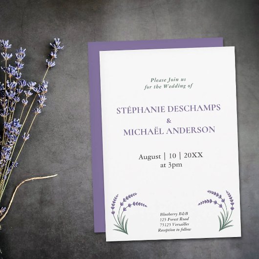 Einfache Lavendel-Hochzeit Einladung