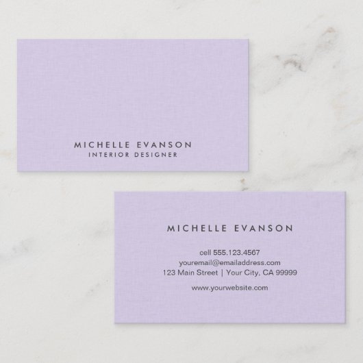 Einfache Lavendel Lila Linen Beruflich Visitenkarte (Vorne/Hinten)