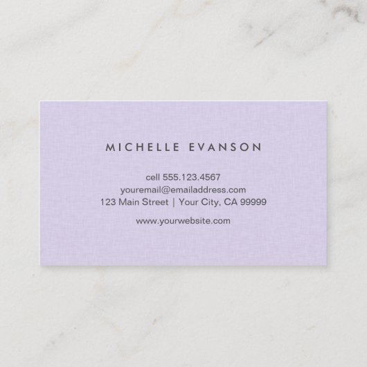Einfache Lavendel Lila Linen Beruflich Visitenkarte (Rückseite)