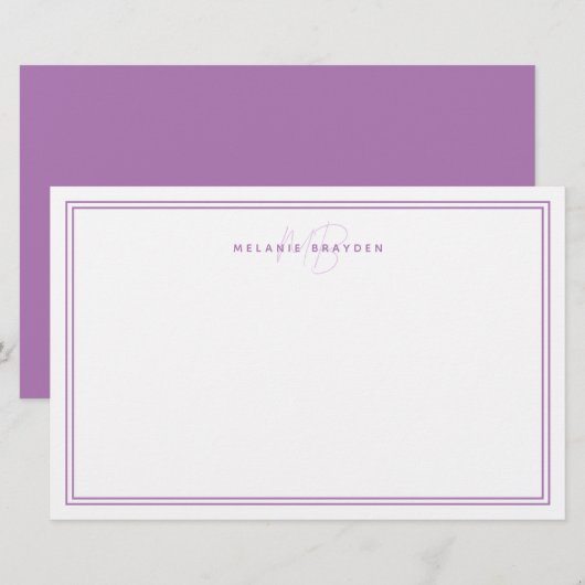 Einfache Lavendel Minimalistisch Monogramm Zwei Gr Briefpapier (Vorne/Hinten)