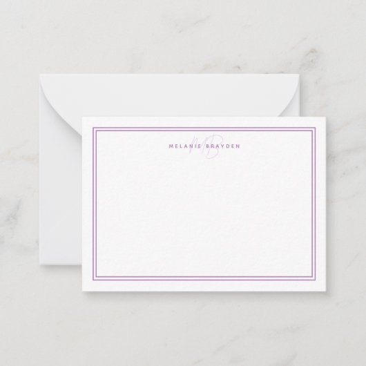 Einfache Lavendel Minimalistisch Monogramm Zwei Gr Mitteilungskarte (Vorderseite)