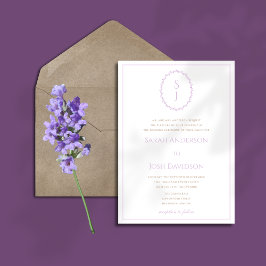 Einfache Lavendel-Monogramm-Hochzeit Einladung