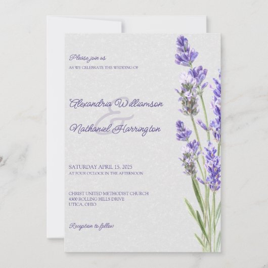 Einfache Lavendel-Sprigs auf Soft Gray Wedding Einladung (Vorderseite)