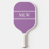 Einfache Lavendel und Weiß Mit Monogramm Pickleball Schläger (Rückseite)