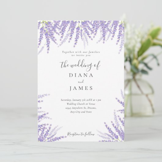 Einfache Lavendel-Veilchenhochzeit Einladung (Stehend Vorderseite)