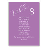 Einfache Lavendel-weiße Tischnummer-Karte mit Name Tischnummer (Vorderseite)