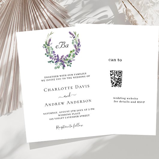 Einfache Lavendelblumen QR UAWG Budget Hochzeit