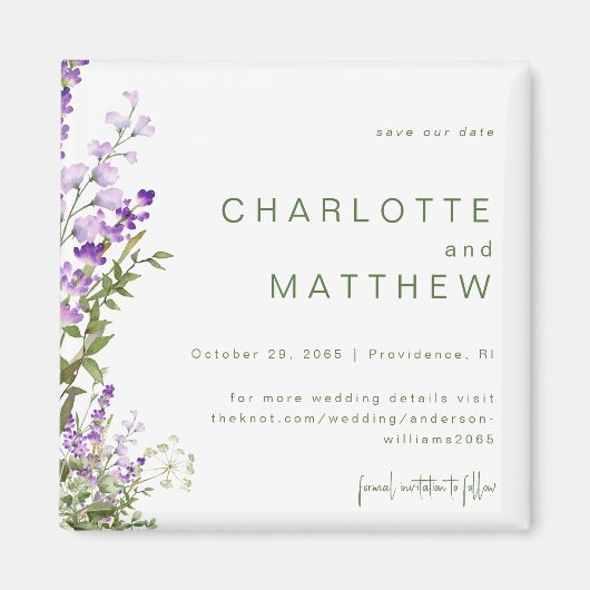 Einfache Lavendelhochzeit Rettete unser Datum Magnet (Vorne)