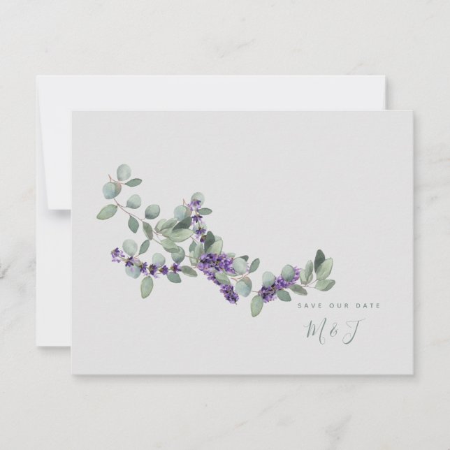 Einfache Lavender Stem Gray Wedding Speichern Sie  (Vorderseite)