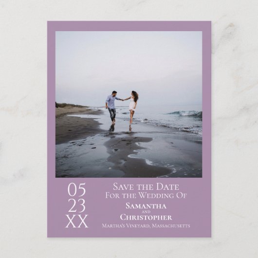 Einfache LavenderWedding Save the Date Foto Postkarte (Vorderseite)