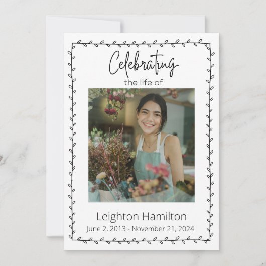 Einfache Leaf-Beerdigung - Feier des Lebensprogram Einladung (Vorderseite)