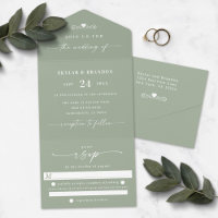 Einfache Leaf Green Elegant Calligraphy Wedding