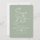 Einfache Leaf Green mit Script und Foto Hochzeit Save The Date (Vorderseite)