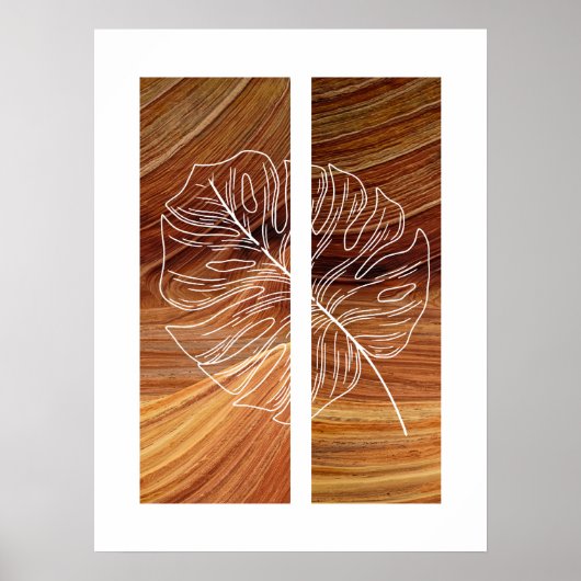 Einfache Leaf Line Art Kontur Rich Holz Hintergrun Poster (Vorne)